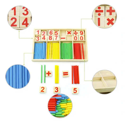 Montessori fa matematikai számoló doboz színes pálcákkal