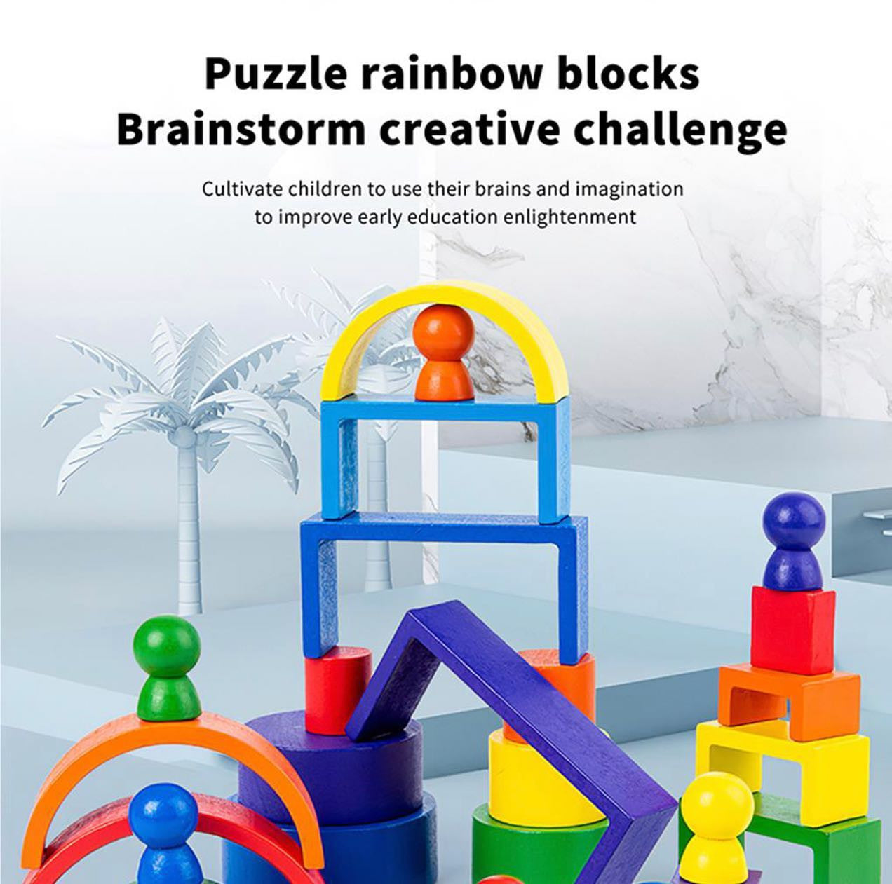 Kombinált Montessori mini szivárvány építő blokkok bábúkkal 27db