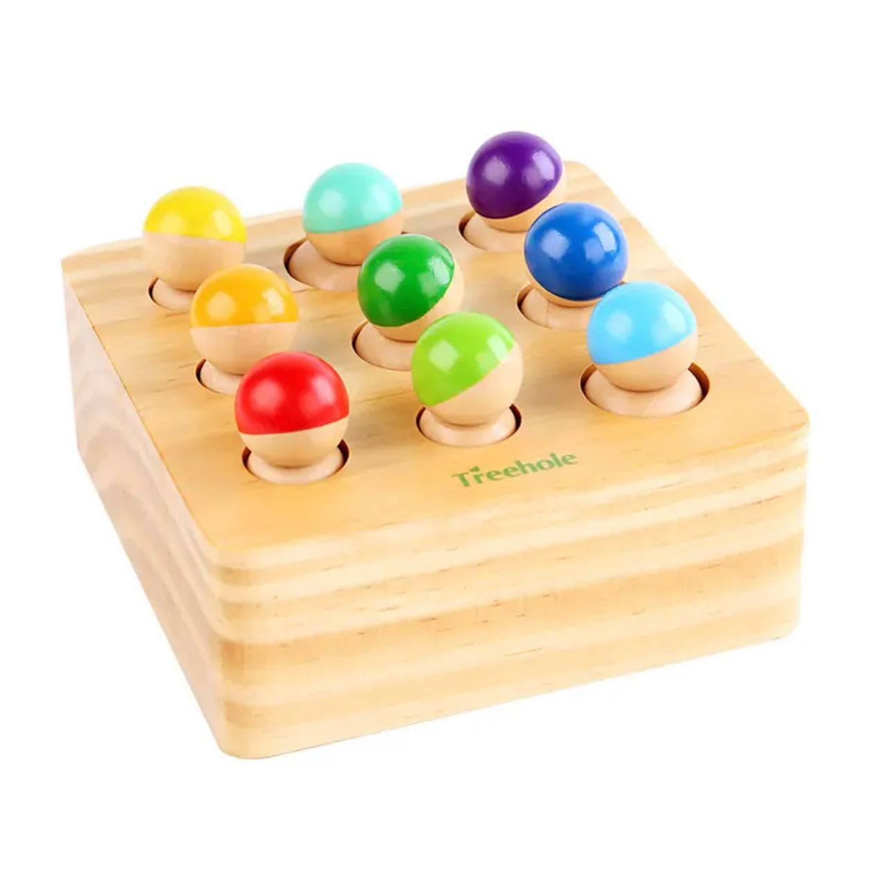 Montessori szivárvány fa henger készlet- formabeillesztő játék bábukkal