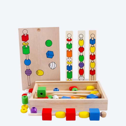 Fűző montessori fa játék 4 rúddal