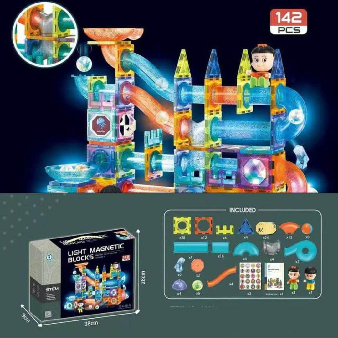 STEM Mágneses golyó palya világító épító keszlet (142db)