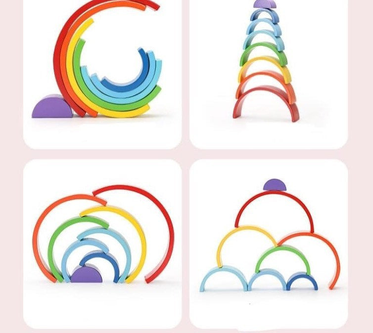 Montessori fából készült szivárvány nagy építő játék XL 12 db