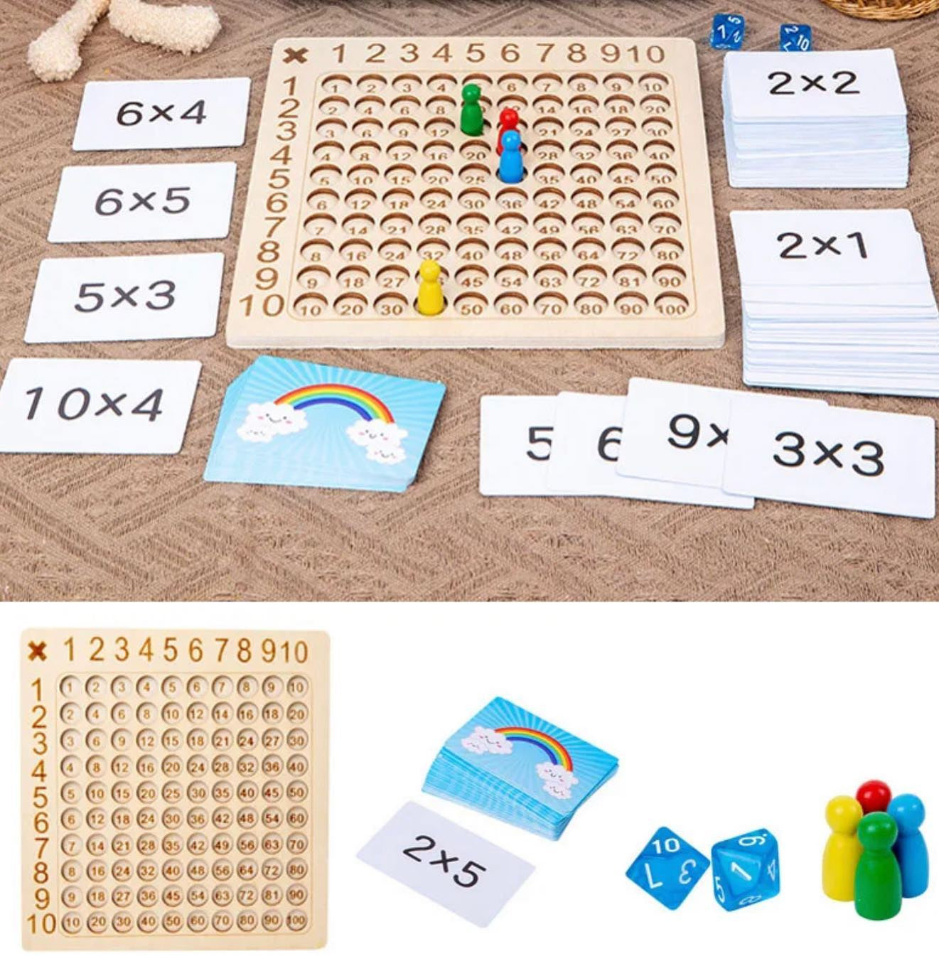 Montessori matematikai szorzó tábla gyakorló fa játék +100db kártya