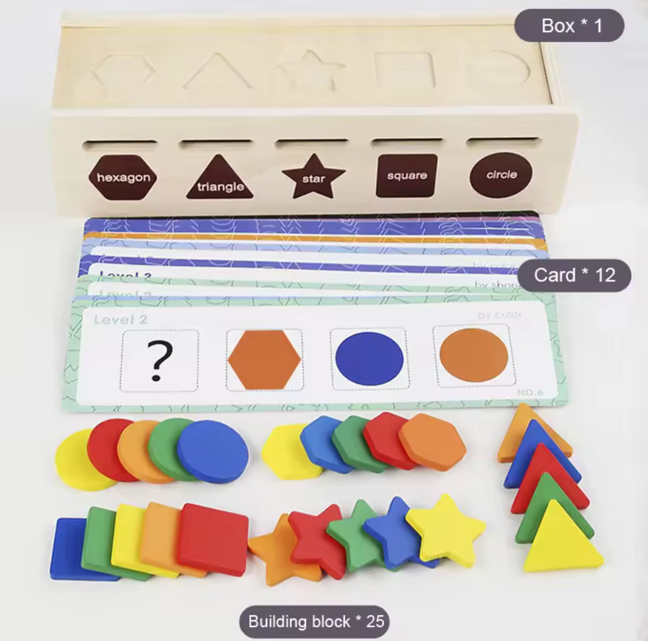 Montessori fából készült geometria és színes társasjáték doboz