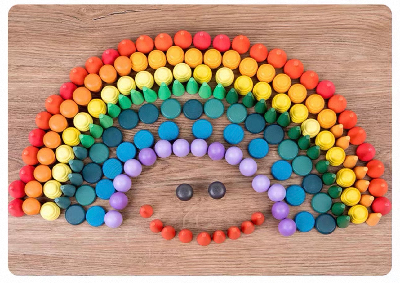 Montessori fából készült Mandala készlet 9 különböző formával és színnel（324db）