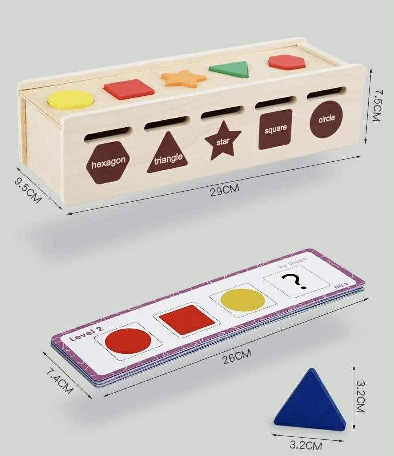 Montessori fából készült geometria és színes társasjáték doboz