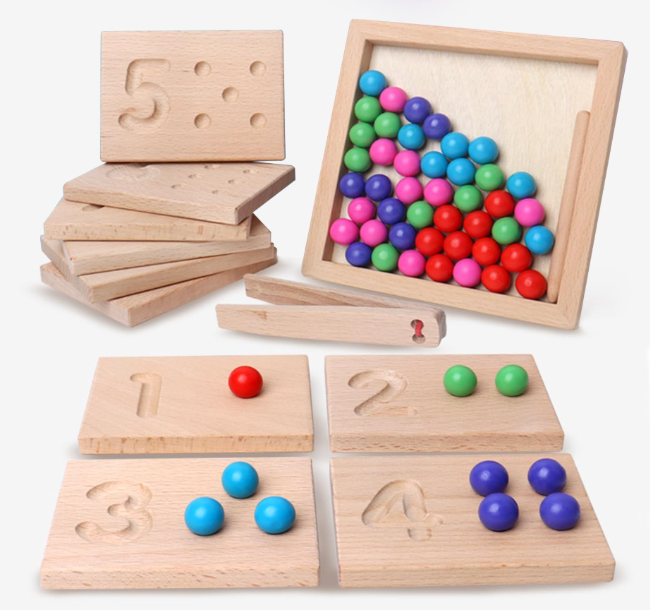 Fából készült matematikai számok clip beads oktató játék