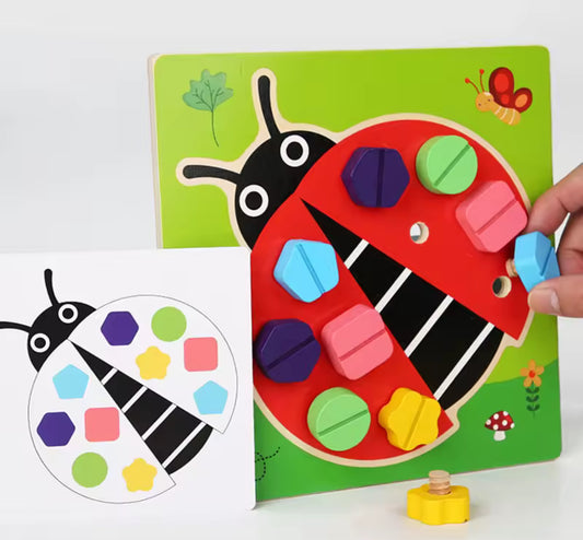 Montessori fából készült katica színek csavarozás játék