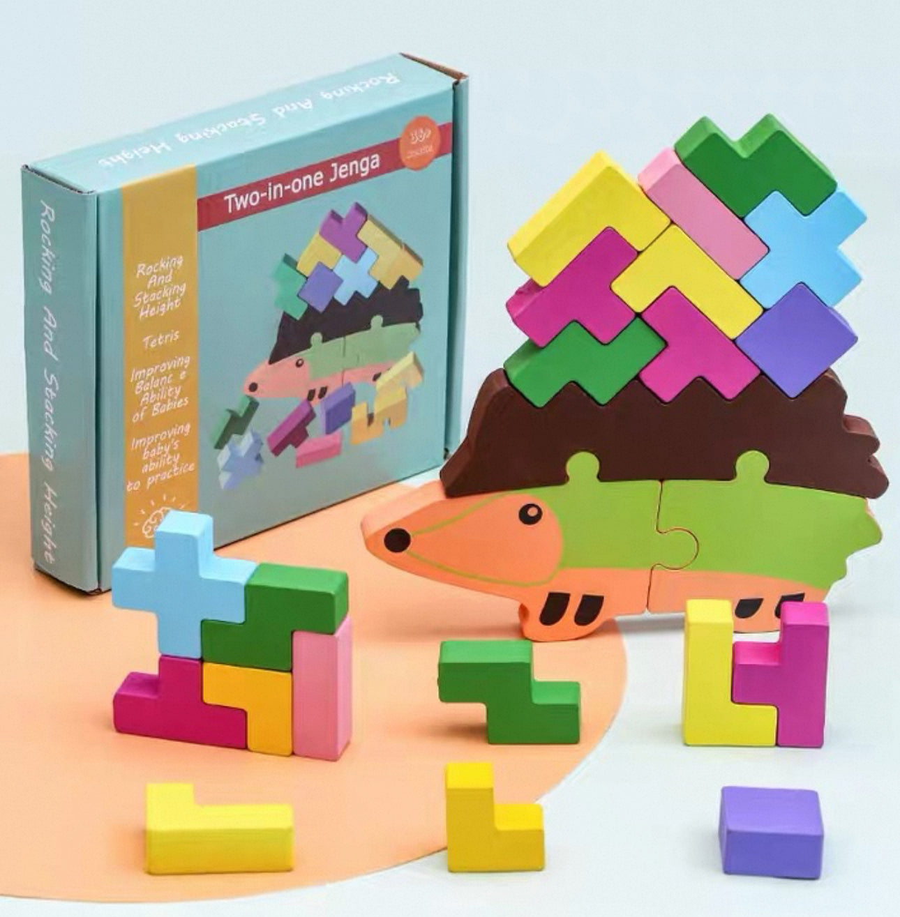 Fa sünis egyensúlyozó és Tetris kirakó játék gyerekeknek
