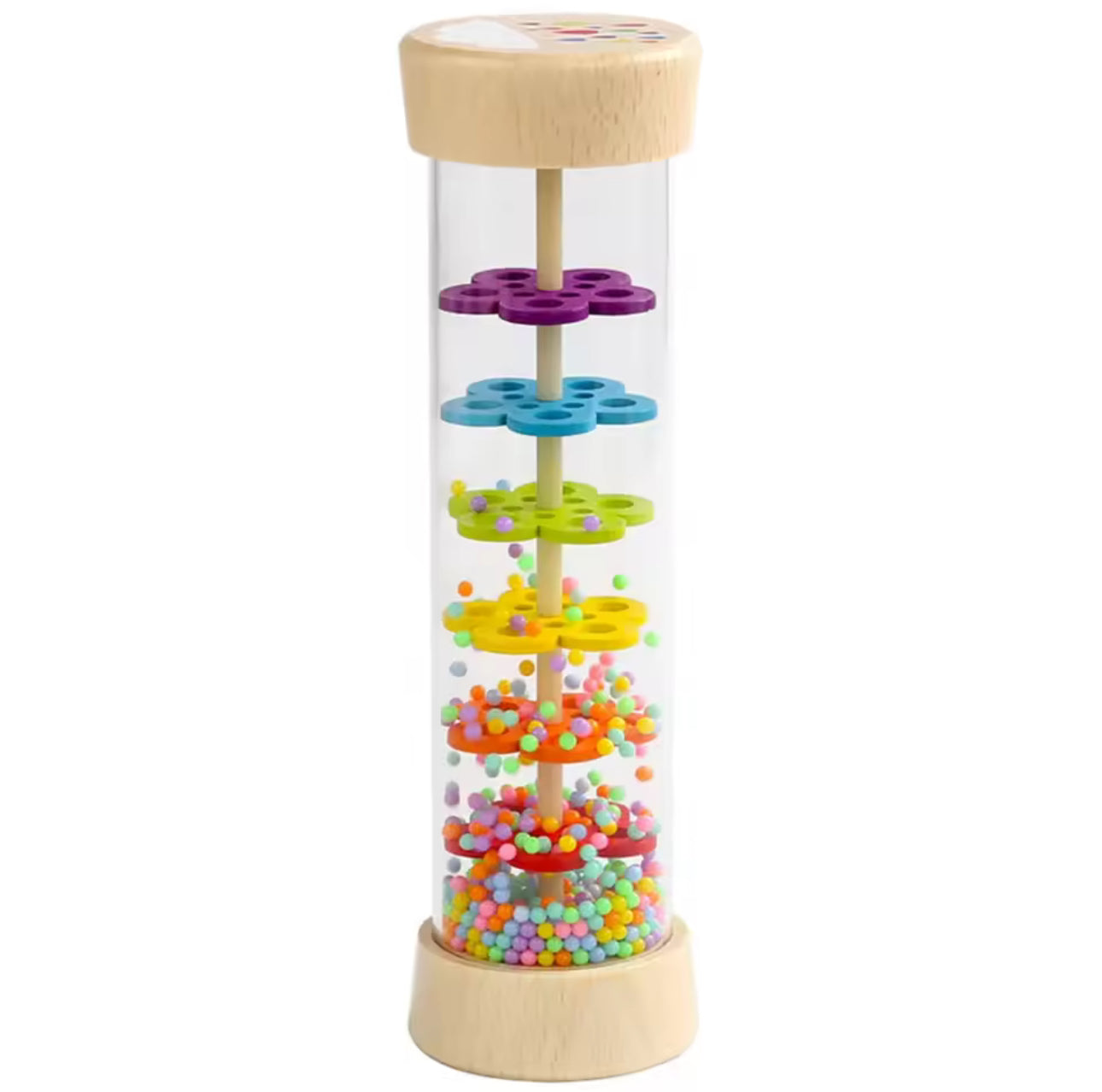 Wodi Toys Szivárvány esőbot, baba csörgő fa játék