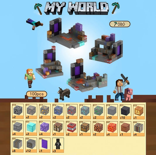 MY WORLD 100 darabos építőjáték – Minecraft stílusú készlet figurákkal, blokkokkal és kiegészítőkkel