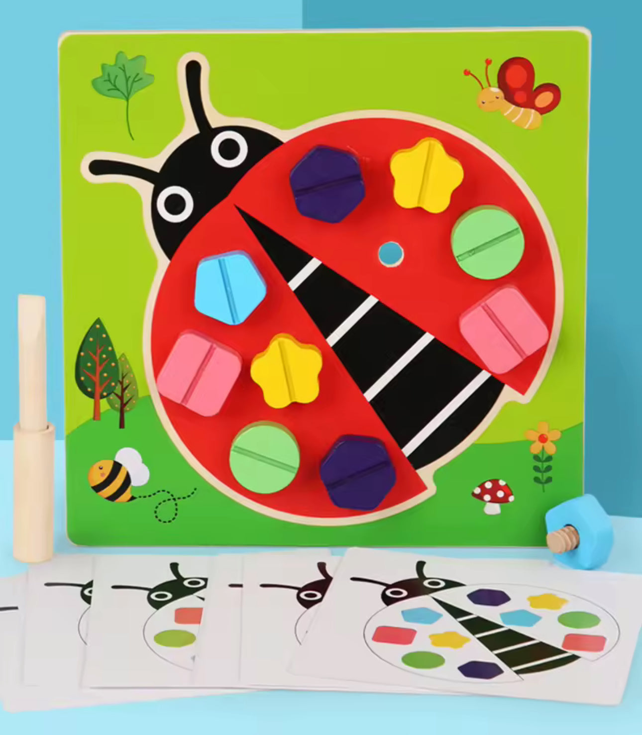 Montessori fából készült katica színek csavarozás játék