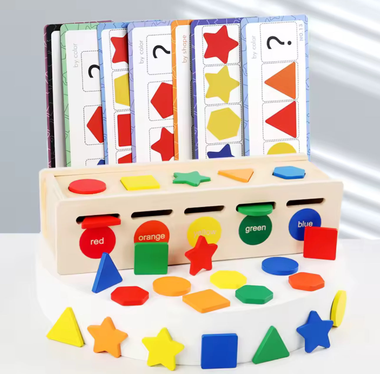 Montessori fából készült geometria és színes társasjáték doboz