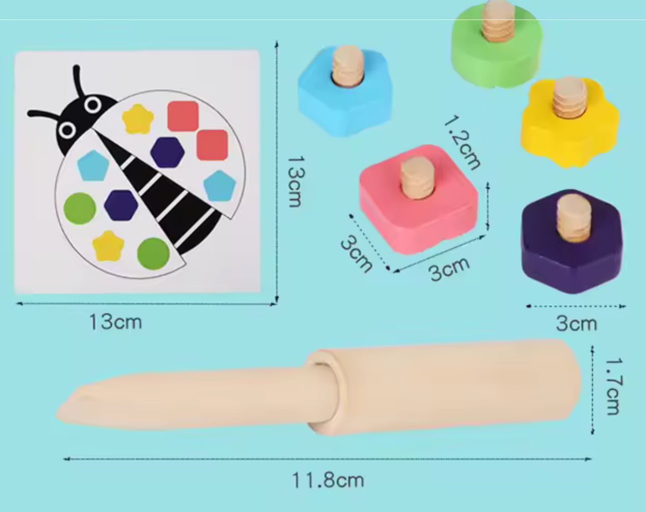 Montessori fából készült katica színek csavarozás játék