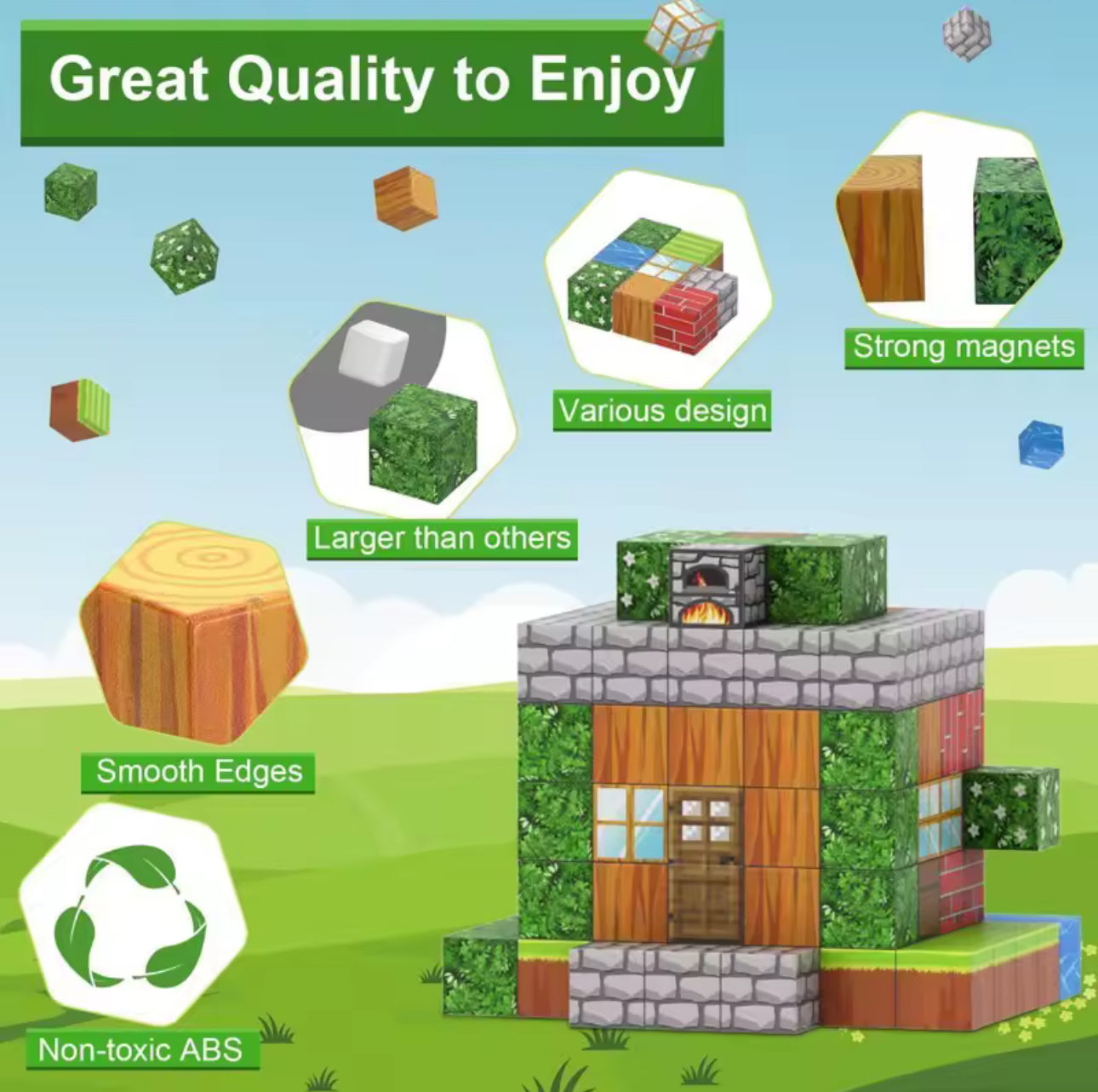 Minecraft mágneses építő készlet Mágikus Kapu 100db+ 3 figurak