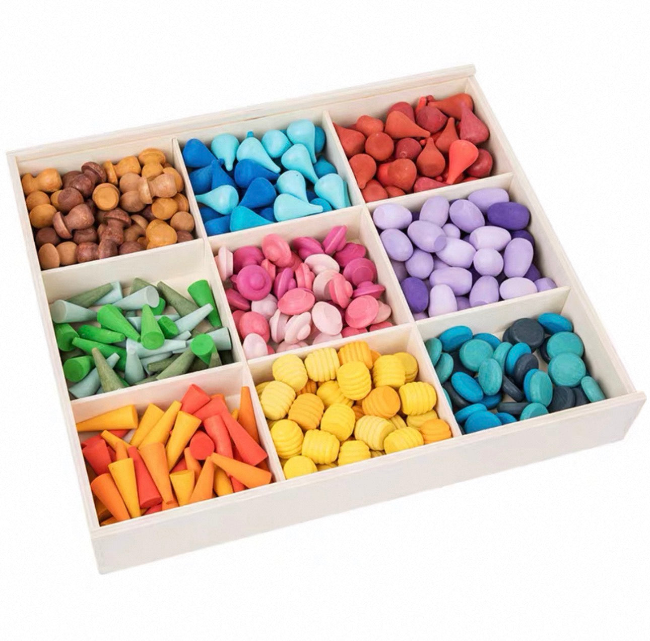 Montessori fából készült Mandala készlet 9 különböző formával és színnel（324db）