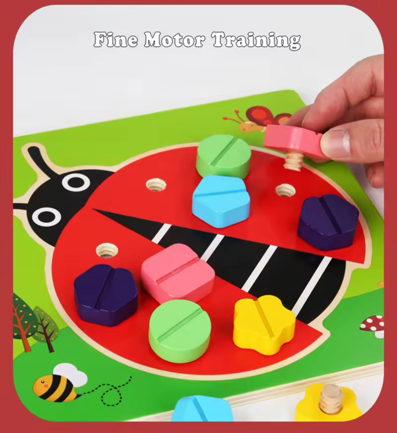 Montessori fából készült katica színek csavarozás játék