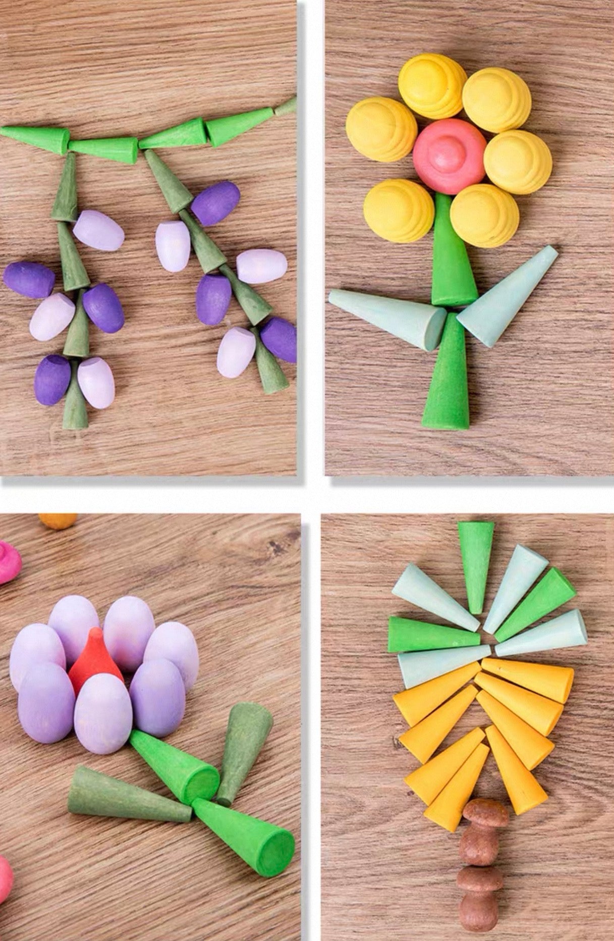 Montessori fából készült Mandala készlet 9 különböző formával és színnel（324db）