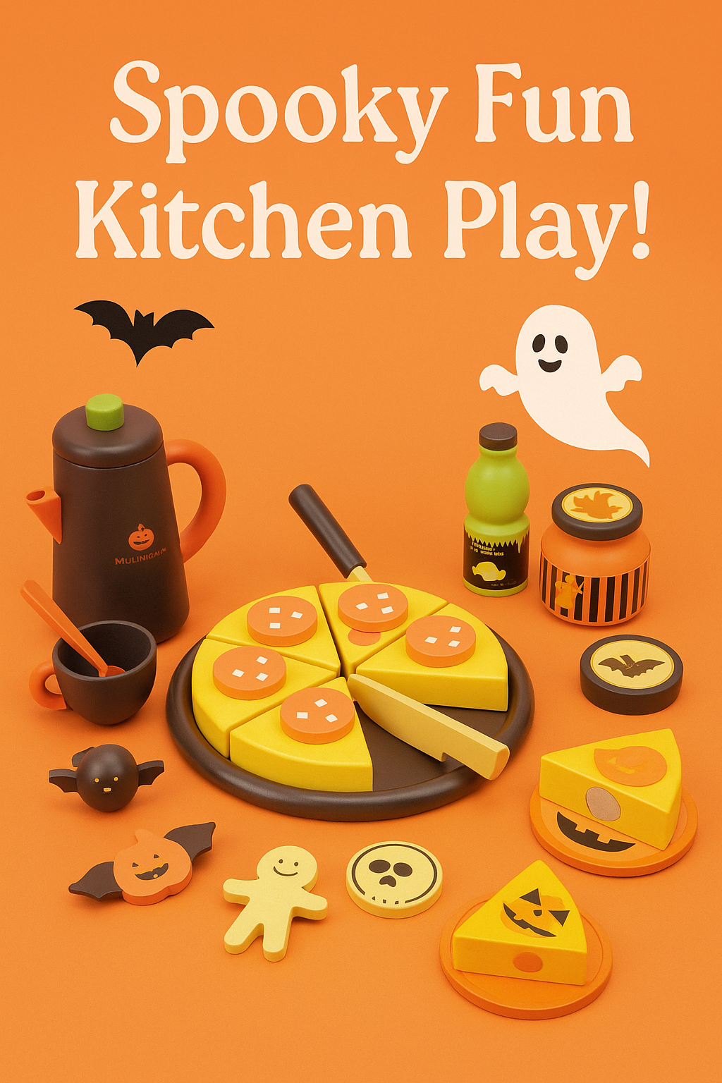 Montessori Fa Halloween Pizzás Játékkészlet – Konyhai Szerepjáték Gyerekeknek