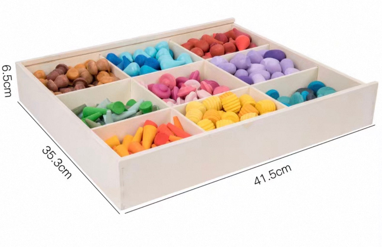 Montessori fából készült Mandala készlet 9 különböző formával és színnel（324db）