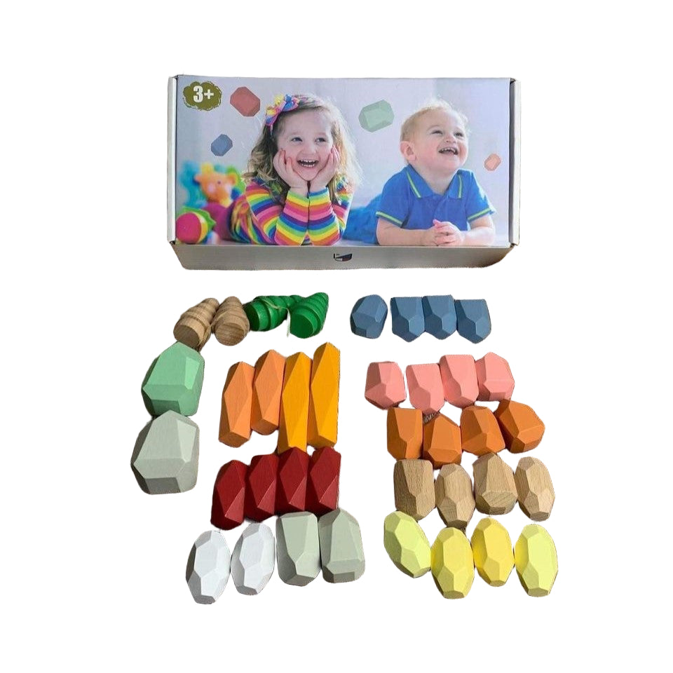 Montessori fa építő egyensúlyozó kövek 38db