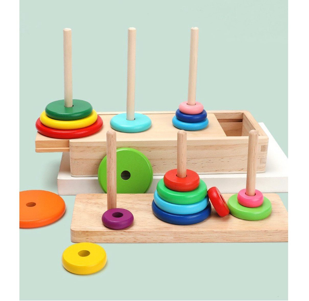 Montessori logikai és sorrendiség játék 10 színes rakosgató gyűrűvel.