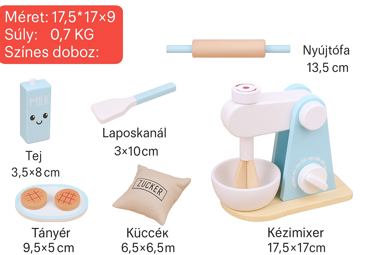 Montessori stílusú fa kézi mixer forgatható habverővel