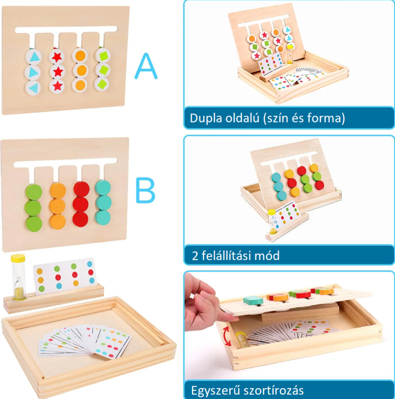 Montessori kétoldalas logikai játék – színek és formák