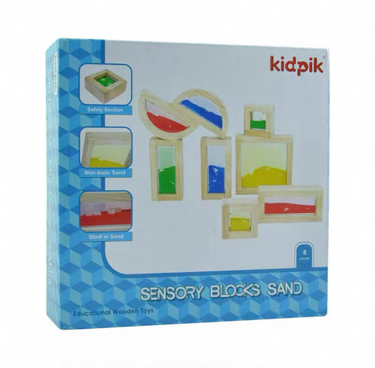 Kidpik szenzoros homoktömbök fa fejlesztő játék 8 darabos szett