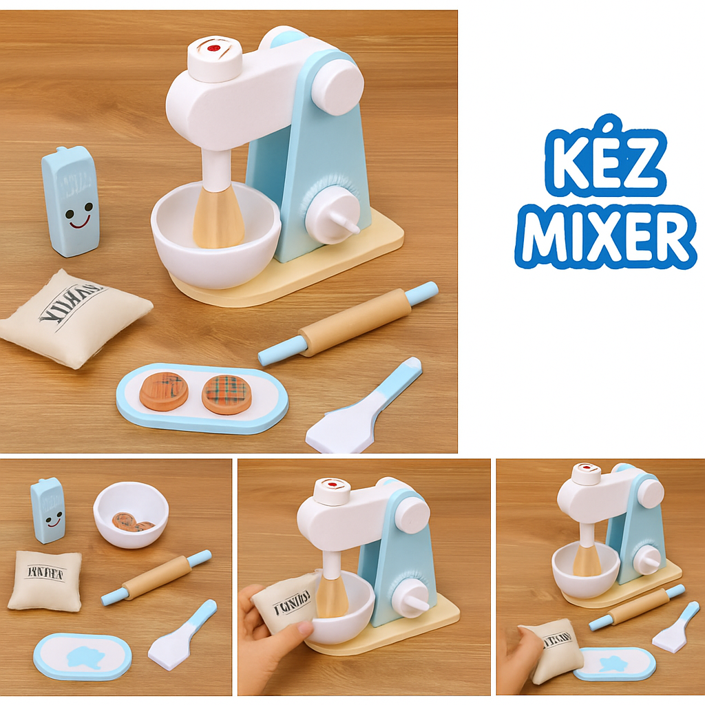 Szerepjáték konyhai mixer játék kekszekkel, liszttel és tejjel