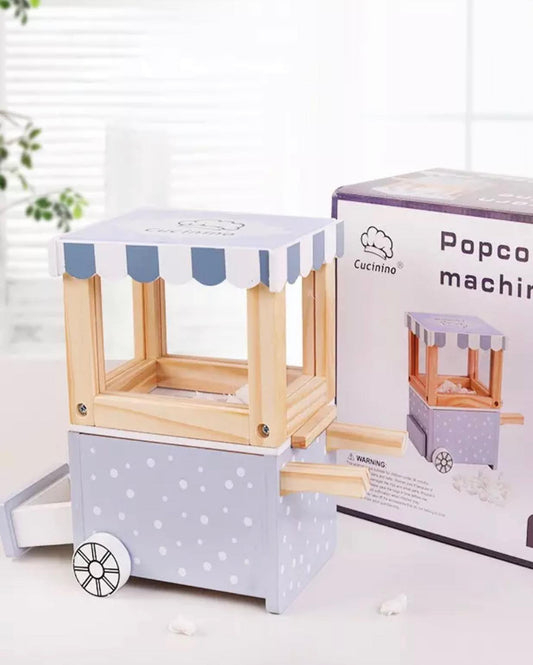 Fa popcorn gép játék dobozzal és nyitható rekeszekkel.