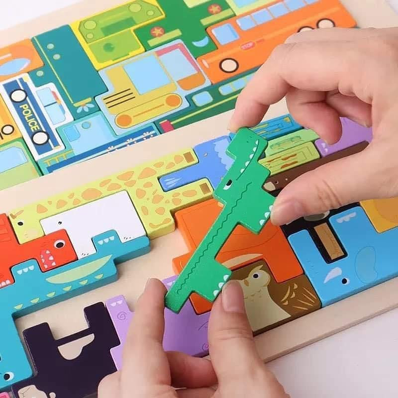 3D Tetris puzzle állatokkal és járművekkel