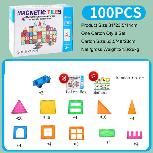 Magnetic tiles mágneses építő blokkok (100db)