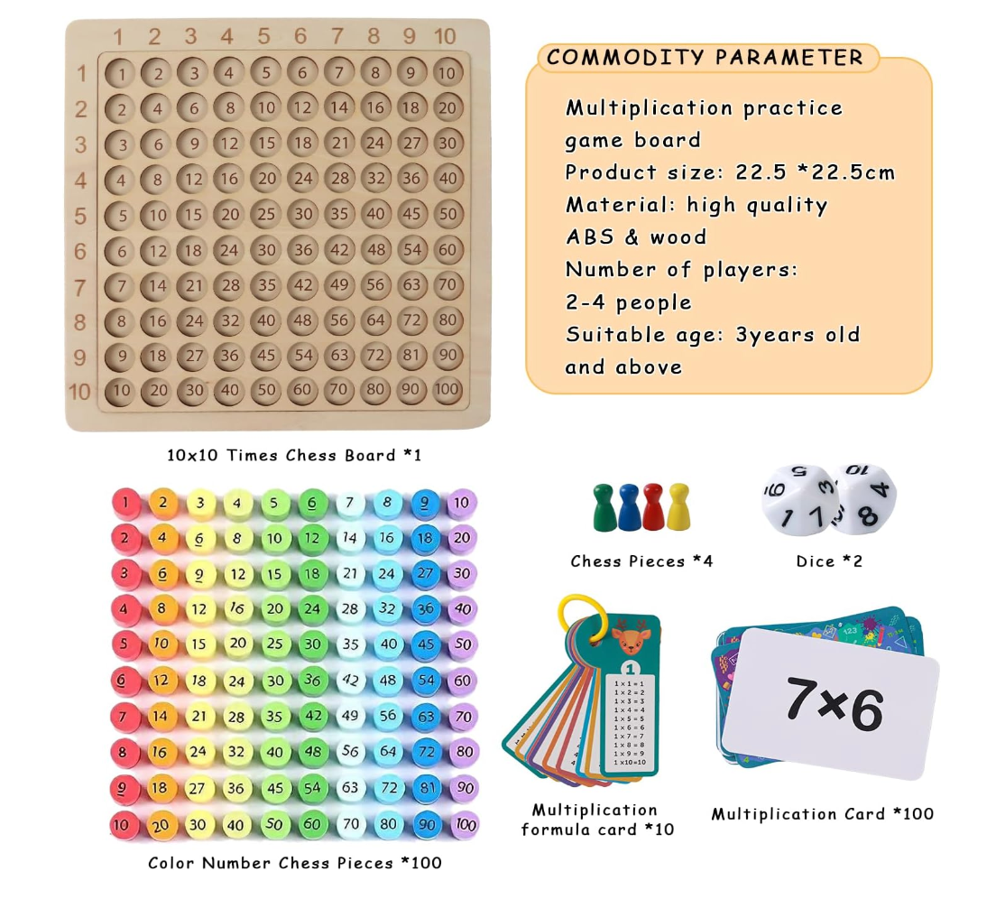 Montessori matematikai szorzó tábla gyakorló fa játék +100 KARTYA