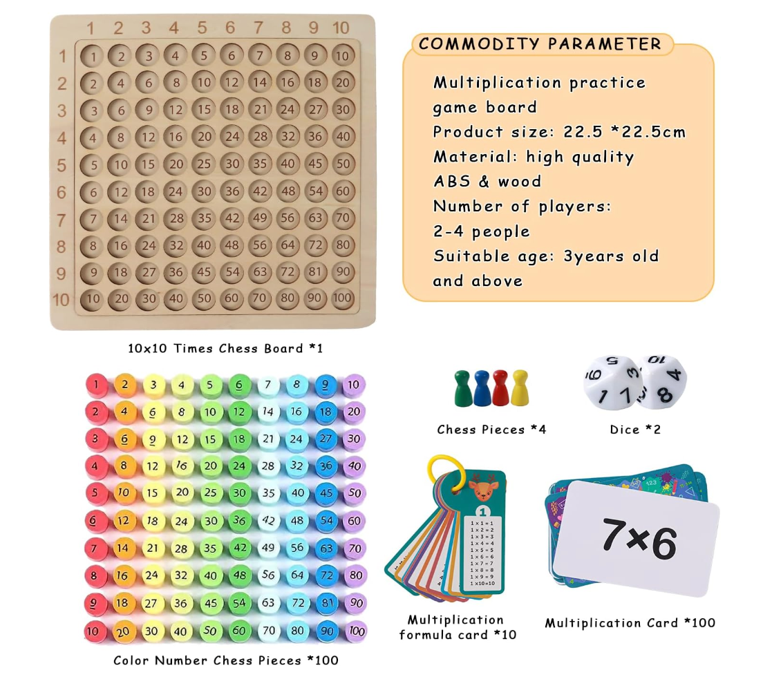 Montessori fa matematikai tábla korai tanuláshoz és STEM készségek fejlesztéséhez.